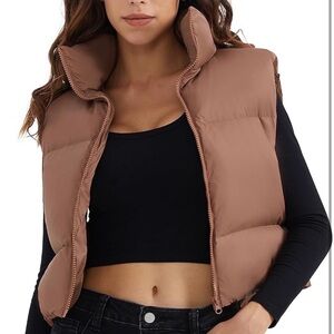Orolay Women's Cropped REAL DOWN Puffer Vest / Gilet, Large, Coffee brown.
